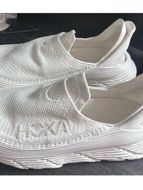Hoka All-White Slip-On Knit Running Shoes